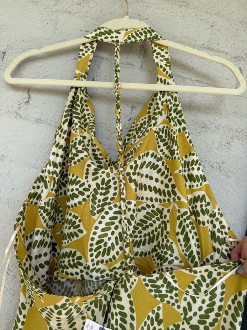 NWT Zara Green /Yellow Linen Blend Leaf Print Backless Halter Midi Dress Size XL - Picture 5 of 14